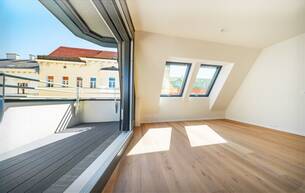 Anlage Wohnung ESSENZ NO. 1 - 58 m² Erstbezugim 1. DG mit wenig Schrägen | 7 m² Terrasse, 2 Zimmer 1050 Wien